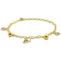 New Bling 9LA-20009 Zilveren Bedelarmbandje - Belletjes - Katje - Pootafdruk - Geel - 16+2+3cm - Zilver - Verguld/Goud op Zilver