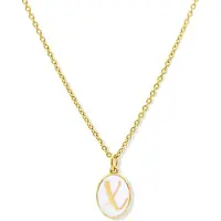 New Bling 9LA-20061-X Zilveren Ketting met Letterhangertje - X - Ovaal - 12x8,8mm - Emaille - Wit - Zilver - Initiaal sieraad - Verguld/Goud op Zilver
