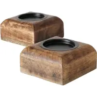 Boltze Kandelaar - 2 set - 10x10x5cm - Blok - industrieel - 1 stomp kaars - Mango - Bruin