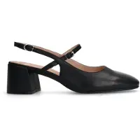 Manfield Zwarte leren slingbacks | Maat 39
