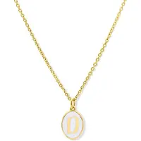 New Bling 9LA-20061-D Zilveren Ketting met Letterhangertje - D - Ovaal - 12x8,8mm - Emaille - Wit - Zilver - Initiaal sieraad - Verguld/Goud op Zilver