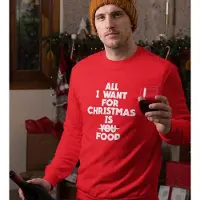 B&C Foute Kersttrui Rood - All I Want For Christmas Is Food - Maat S - Kerstkleding voor dames & heren