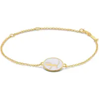 New Bling 9LA-20058-L Zilveren Armbandje met Letter - L - Ovaal - 12x8,6mm - Wit - Zilver - 16+2+3cm - Verguld/Goud op Zilver