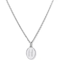 New Bling 9LA-20059-H Zilveren Ketting met Letterhangertje - H - Ovaal - 12x8,8mm - Emaille - Lila - Initiaal sieraad - Rhodium - Zilver
