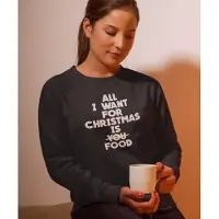 B&C Zwarte Foute Kersttrui - All I Want For Christmas Is Food - Maat S - Kerstkleding voor dames & heren