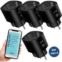 Gologi Slimme stekker - Smart plug - Tijdschakelaar & Energiemeter - WIFI - Google Home & Amazon Alexa - 4 Stuks - Zwart