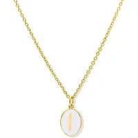 New Bling 9LA-20061-I Zilveren Ketting met Letterhangertje - I - Ovaal - 12x8,8mm - Emaille - Wit - Zilver - Initiaal sieraad - Verguld/Goud op Zilver