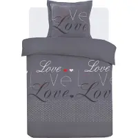 Vision Home VISION LOVE Dekbedovertrekset - 100% katoen: zacht en soepel - Eenpersoons - Dekbedovertrek 140 x 200 cm met 1 bijhorende sloop -Donkergrijs - Oekotex gecertificeerd
