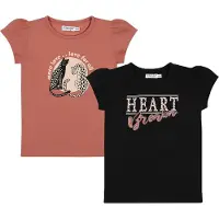 Dirkje t-shirt - set van 2 - roestrood/zwart Meisjes Katoen Ronde hals - maat 122