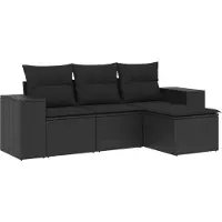 vidaXL 4-delige Loungeset met kussens poly rattan zwart