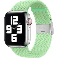 Mobigear Nylon Watch bandje geschikt voor Apple Watch Bandje Klemsluiting | Braided - 49/46/45/44 mm - Lime
