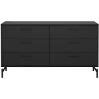 CALICOSY Dubbele ladekast met 6 lades matzwart met metalen onderstel b138,7 cm bora