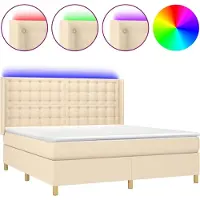 vidaXL Boxspring met matras en LED stof crèmekleurig 160x200 cm