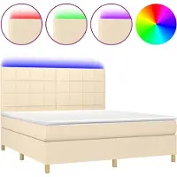 vidaXL Boxspring met matras en LED stof crèmekleurig 160x200 cm