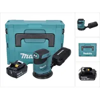 Makita Slijpmachine + polijstmachine, DBO 180 F1J Accuschuurmachine 18 V 125 mm + 1x accu 3.0 Ah + Makpac - zonder lader (Excentrische schuurmachine)