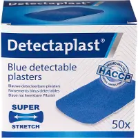 Detectaplast blauwe pleisters - metaaldetecteerbare en elastische pleisters sensitive, wondpleisters voor de voedingsindustrie, catering en grootkeuken, 50 x 72 mm, 50 stuks