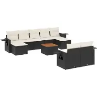 vidaXL 10-delige Loungeset met kussens poly rattan zwart