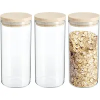Secret De Gourmet Voorraadbus - 4x stuks - voorraadpot - 1300 ml - glas - met houten deksel - voedsel - keuken