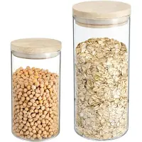 Secret De Gourmet - Keuken voorraad bussen - potten - glas/hout - set 8x stuks - voedsel - 1000 ml en 1300 ml