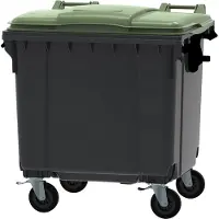 HygieneShopBasics Container 1100 liter vlak deksel grijs/groen