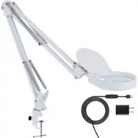EarKings Loeplamp Vergrootglas met Verlichting - Loeplamp met LED Verlichting inclusief Tafelklem en 3 Lichtkleuren - Loep Vergroot 3x tot 10x en is 360 Graden draaibaar Wit