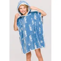 Woody badcape unisex – blauw – zeepaardjes all-over print – 241-10-BCA-B/918 – maat 92-116