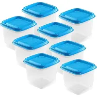 Hega hogar Vershoudbakjes - set 8x stuks - 0.7 liter - transparant/blauw - L11 x B11 x H12 cm - Mealprep - Maaltijden bewaren