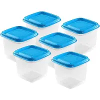 Hega hogar Vershoudbakjes - set 6x stuks - 0.7 liter - transparant/blauw - L11 x B11 x H12 cm - Mealprep - Maaltijden bewaren