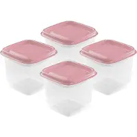 Hega hogar Vershoudbakjes - set 4x stuks - 0.7 liter - transparant/roze - L11 x B11 x H12 cm - Mealprep - Maaltijden bewaren