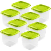 Hega hogar Vershoudbakjes - set 8x stuks - 0.7 liter - transparant/lime groen - L11 x B11 x H12 cm - Mealprep - Maaltijden bewaren