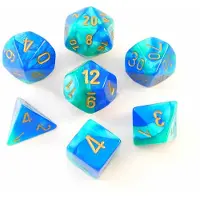 Chessex Gemini Blue-Teal/gold Polydice Dobbelsteen Set (7 stuks)