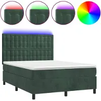 vidaXL Boxspring met matras en LED fluweel donkergroen 140x190 cm