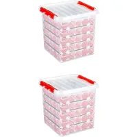 Sunware Set van 2 - Q-line kerst opbergbox 38L met trays voor 125 kerstballen transparant rood