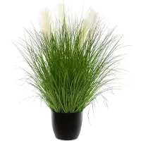 Atmosphera siergras kunstplant - grasplant sprieten/pluimen - donkergroen - H105 cm - in pot - pvc - Kunstplanten