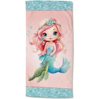 Droomtextiel Zeemeermin Roze Kinder Strandlaken - Handdoek 75x150 cm - Heerlijk Zacht - Velours