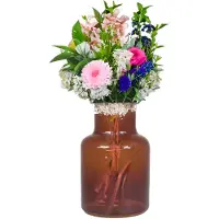 Bela Arte Bloemenvaas Milan - transparant bruin glas - D15 x H20 cm - melkbus vaas met smalle hals - Vazen