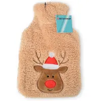 Merkloos Beige Polyester Warmwaterkruik met Hoes - 850ml - Winteraccessoires - Kruik tegen Koude Voeten - 17x1.5x27cm