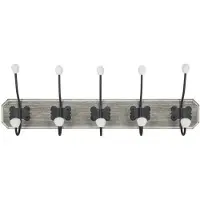 Atmosphera 5Five Kapstok rek wand/muur - grijsbruin - 5 grote ophanghaken/10 knoppen - MDF/Metaal - B60 x H20 cm - Kapstokken
