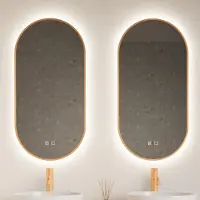 Gliss Design Spiegel Aura 50x100cm Koper Ovaal Met LED Verlichting & Geintegreerde Spiegelverwarming