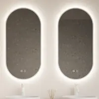 Gliss Design Spiegel Aura 40x100cm Mat Wit Ovaal Met LED Verlichting & Geintegreerde Spiegelverwarming
