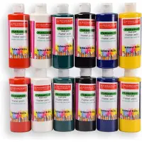 Discountershop Plakkaatverf Set voor Kinderen - 12 Basiskleuren - 250 ml Elke Kleur - Milieuvriendelijk - Hobbyverf voor Knutsel- en Schilderprojecten