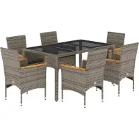 vidaXL 7-delige tuinset met kussens, grijs, van polyrotan met glas