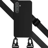 Selencia Siliconen hoesje met afneembaar koord voor de Samsung Galaxy A35 - Zwart