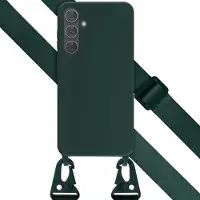 Selencia Siliconen hoesje met afneembaar koord voor de Samsung Galaxy A35 - Donkergroen