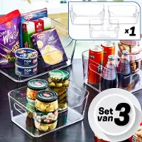 Emhouse Keukenkastorganizer Set van 3 1x3L-1x5L-1x7L Koelkast organizer koelkast bakjes bewaar doos Transparant