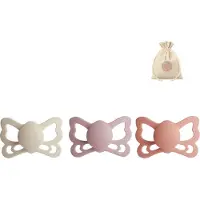 Frigg butterfly spenen siliconen anatomisch T2 (6-18 maanden) + speenzakje - Cream, Blush en Peach - fopspenen