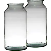 Hakbijl Glass Melkbus Bloemenvaas - Set van 2x stuks - Transparant - cilinder - gerecycled glas - D22 x H42 cm