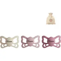 Frigg butterfly spenen siliconen anatomisch - met naam T2 (6-18 maanden) + speenzakje - Cream, Blush en Cedar - fopspenen