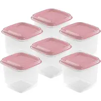 Hega hogar Vershoudbakjes - set 6x stuks - 0.3 liter - transparant/roze - L8 x B8 x H11 cm - Mealprep - Maaltijden bewaren