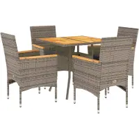 vidaXL 5-delige Loungeset met kussens poly rattan en acaciahout grijs